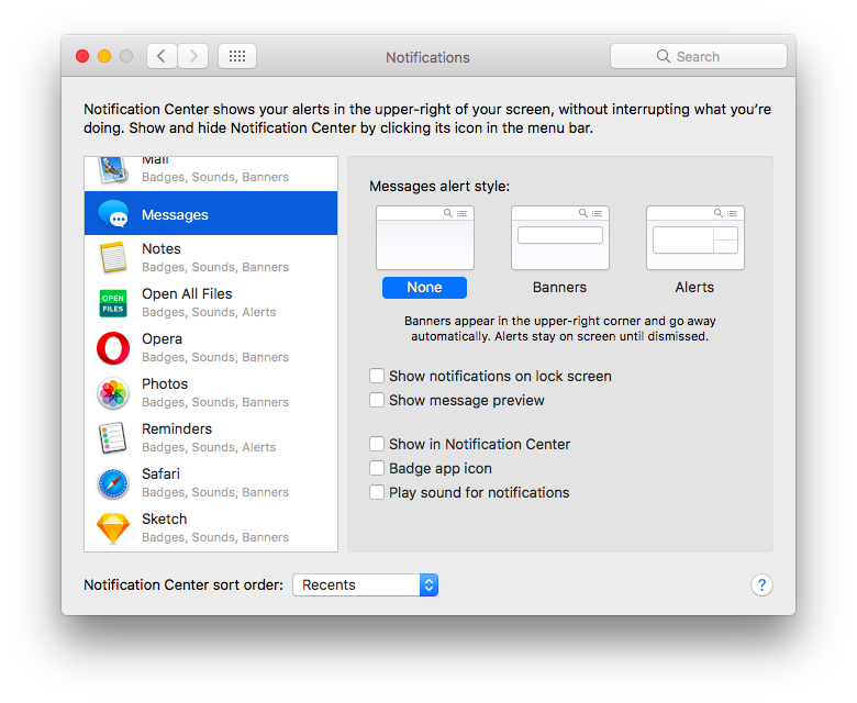 how to turn off notifications on mac laptop